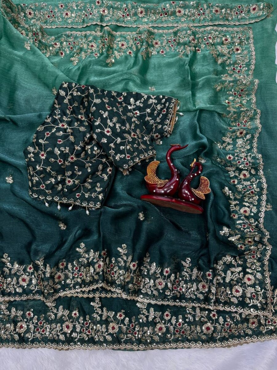 Multi Soft Frendy Chiffon Embroidery Sequins Wedding Reception Party Festival Casual Heavy Border Sarees