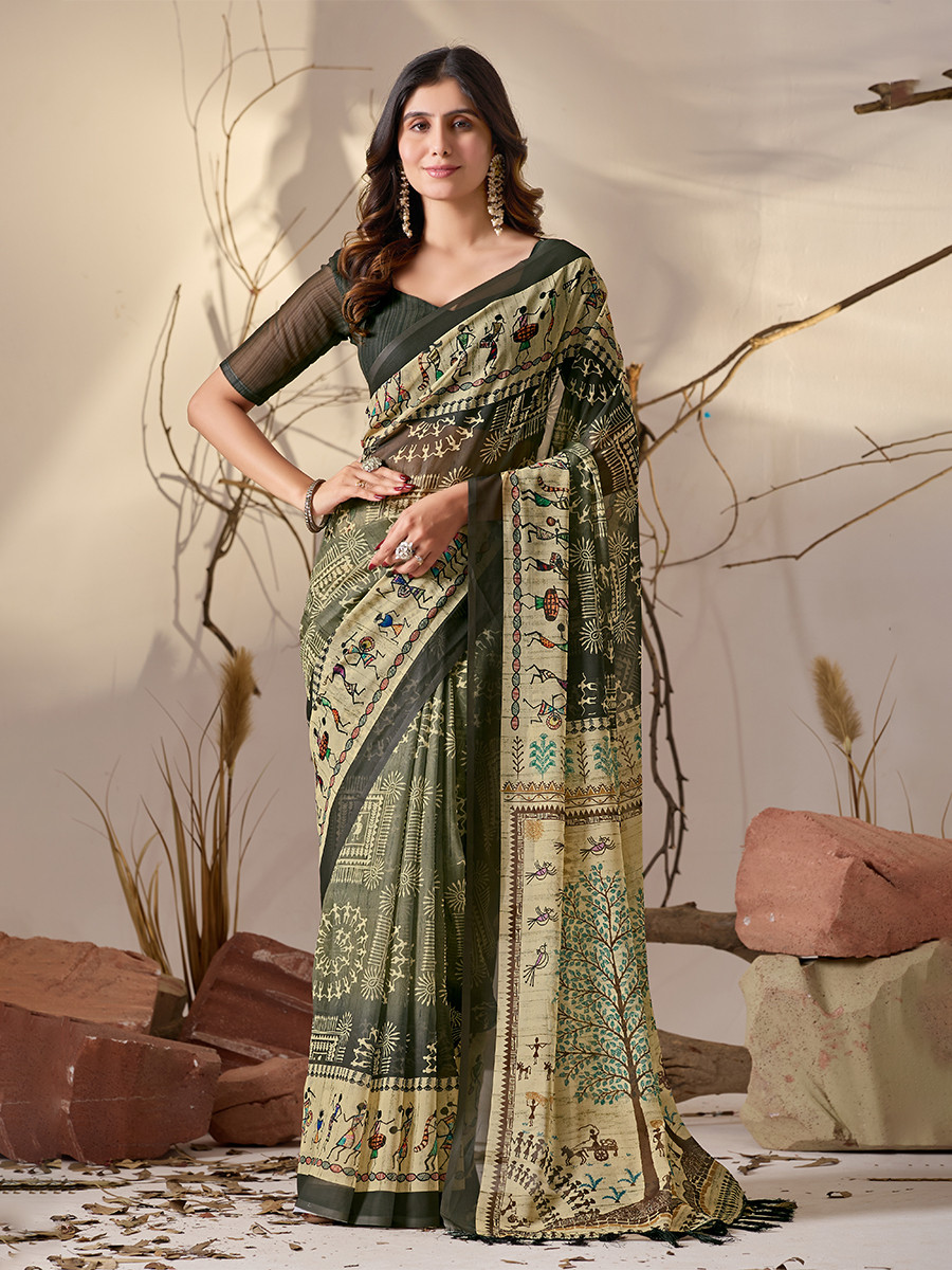 Multi Soft Georgette Printed Wedding Reception Party Festival Casual Heavy Border Sarees