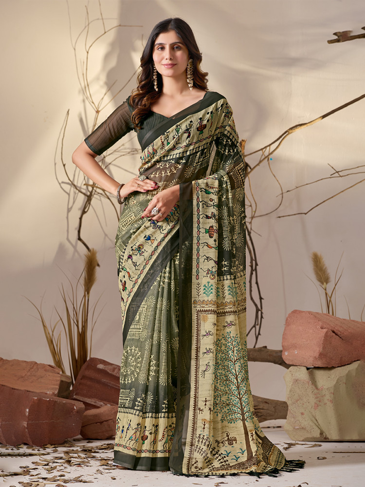 Image of Multi Soft Georgette Printed Wedding Reception Party Festival Casual Heavy Border Sarees