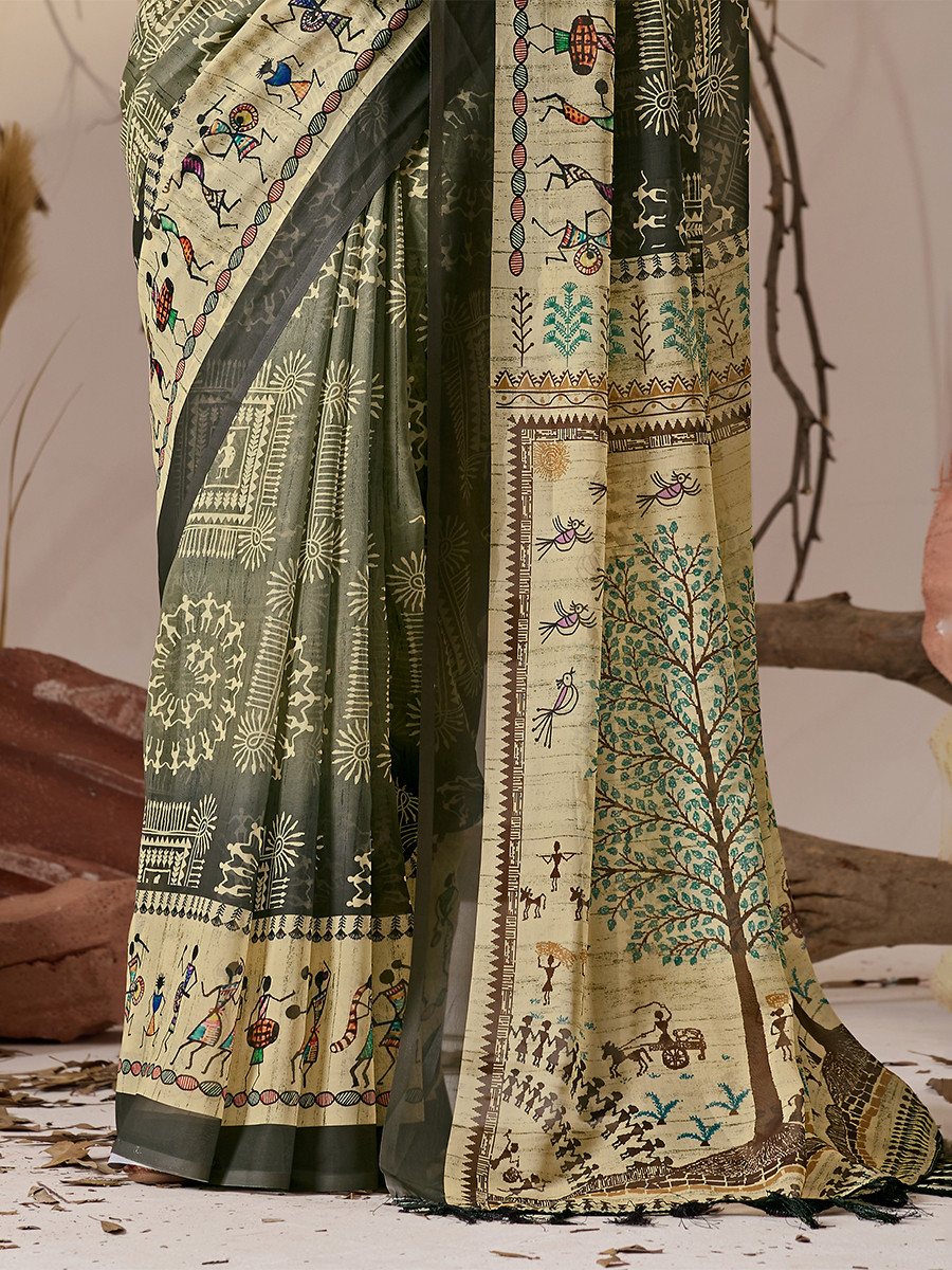 Multi Soft Georgette Printed Wedding Reception Party Festival Casual Heavy Border Sarees