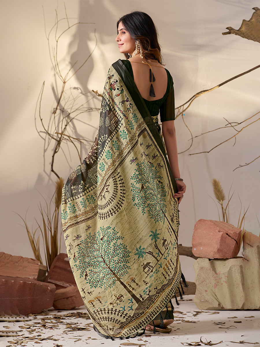 Multi Soft Georgette Printed Wedding Reception Party Festival Casual Heavy Border Sarees