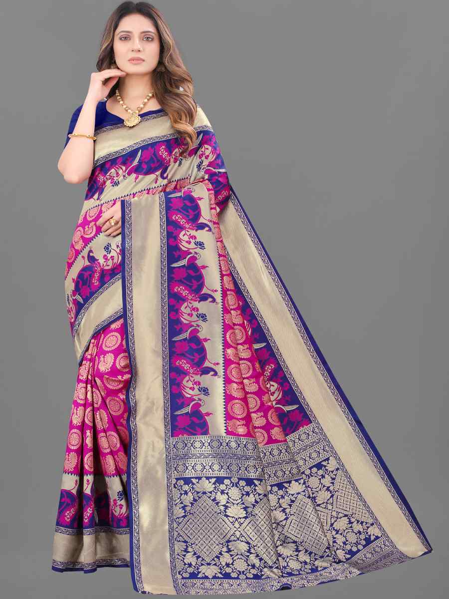 Multi Soft Lichi Silk Handwoven Wedding Festival Heavy Border Saree