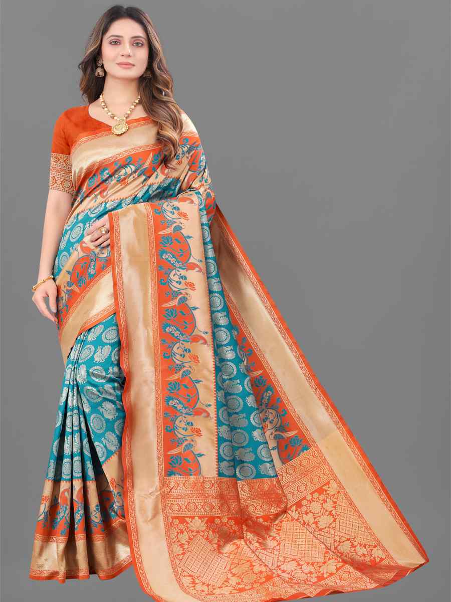 Multi Soft Lichi Silk Handwoven Wedding Festival Heavy Border Saree