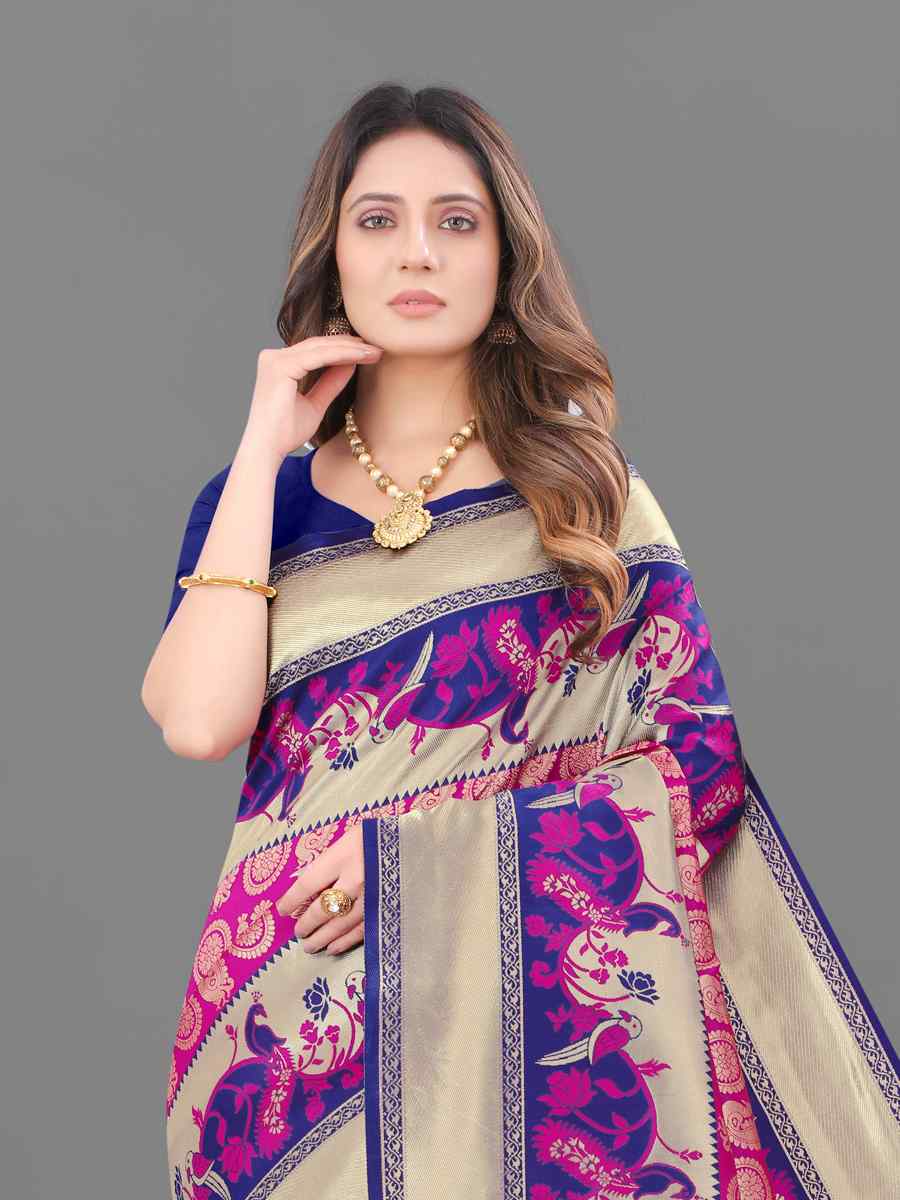 Multi Soft Lichi Silk Handwoven Wedding Festival Heavy Border Saree