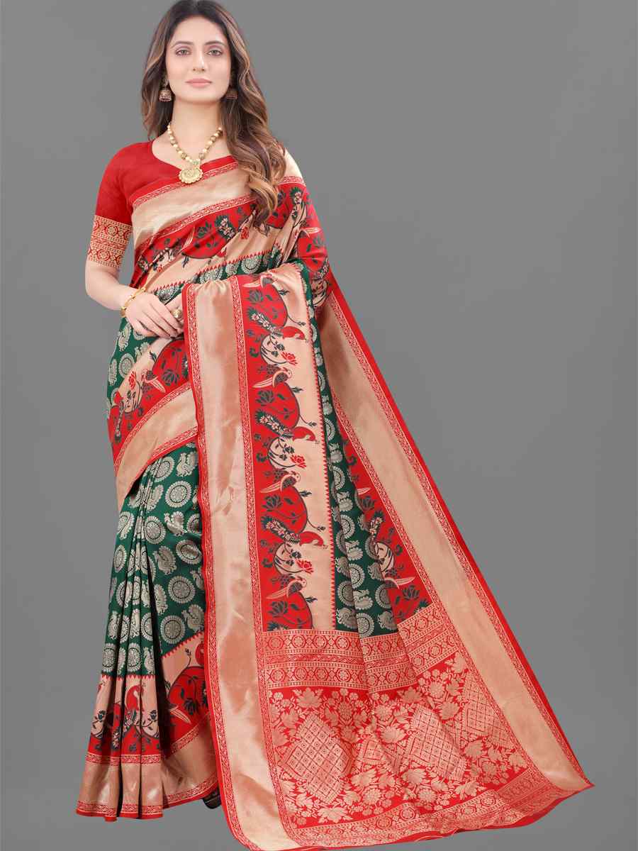 Multi Soft Lichi Silk Handwoven Wedding Festival Heavy Border Saree