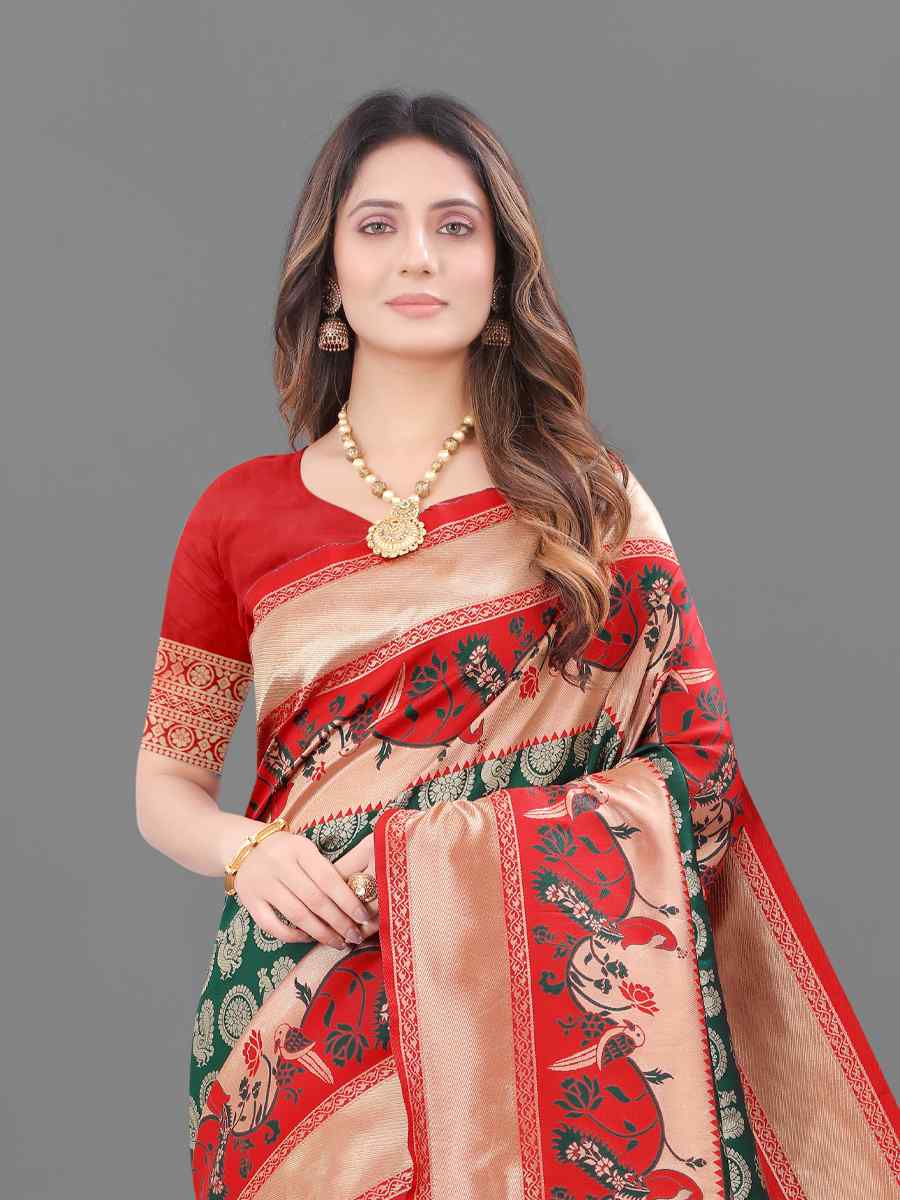 Multi Soft Lichi Silk Handwoven Wedding Festival Heavy Border Saree