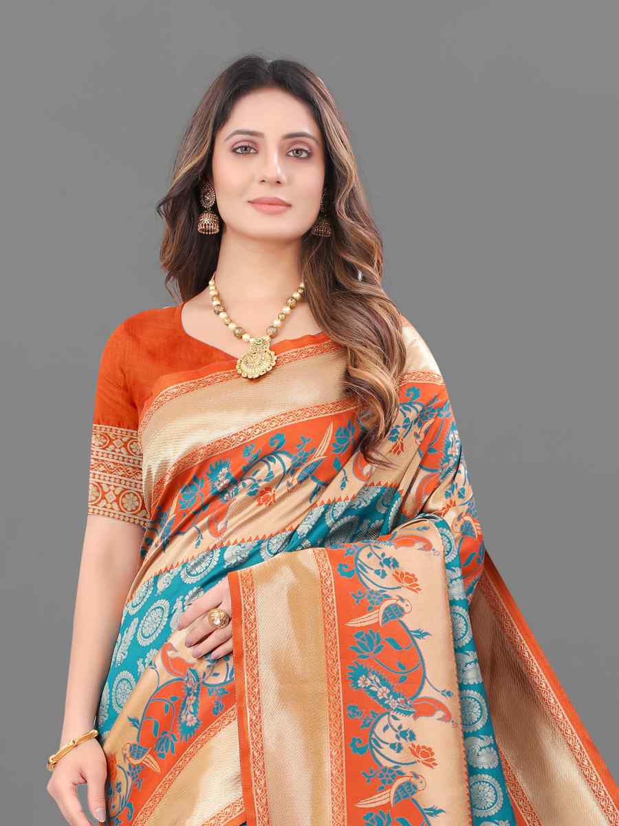 Multi Soft Lichi Silk Handwoven Wedding Festival Heavy Border Saree