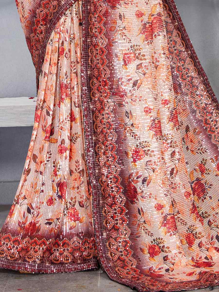 Multi Soft Net Embroidered Party Festival Classic Style Saree