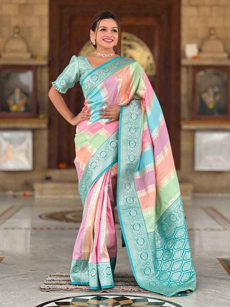 Multi Soft Pathani Silk Handwoven Festival Wedding Fancy Heavy Border Saree