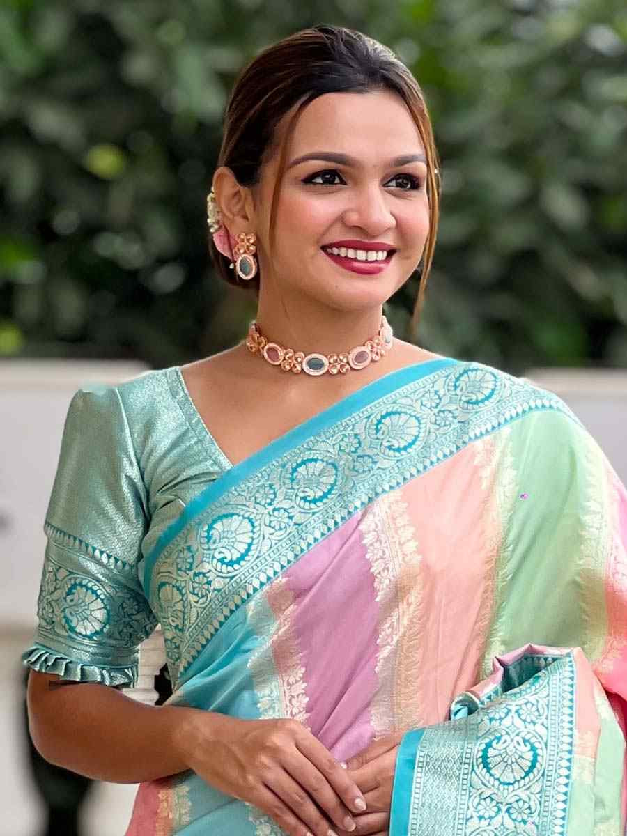 Multi Soft Pathani Silk Handwoven Festival Wedding Fancy Heavy Border Saree