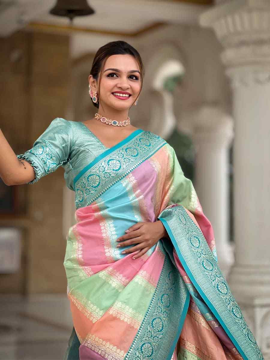 Multi Soft Pathani Silk Handwoven Festival Wedding Fancy Heavy Border Saree