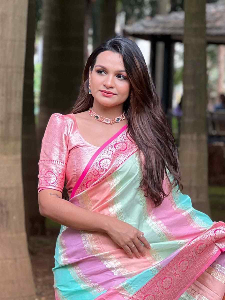 Multi Soft Pathani Silk Handwoven Festival Wedding Fancy Heavy Border Saree