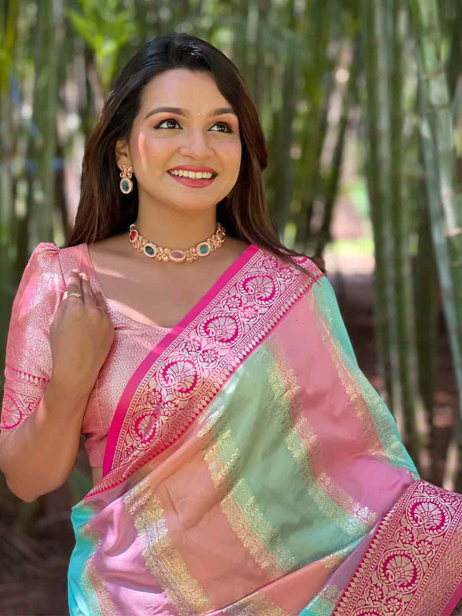 Multi Soft Pathani Silk Handwoven Festival Wedding Fancy Heavy Border Saree