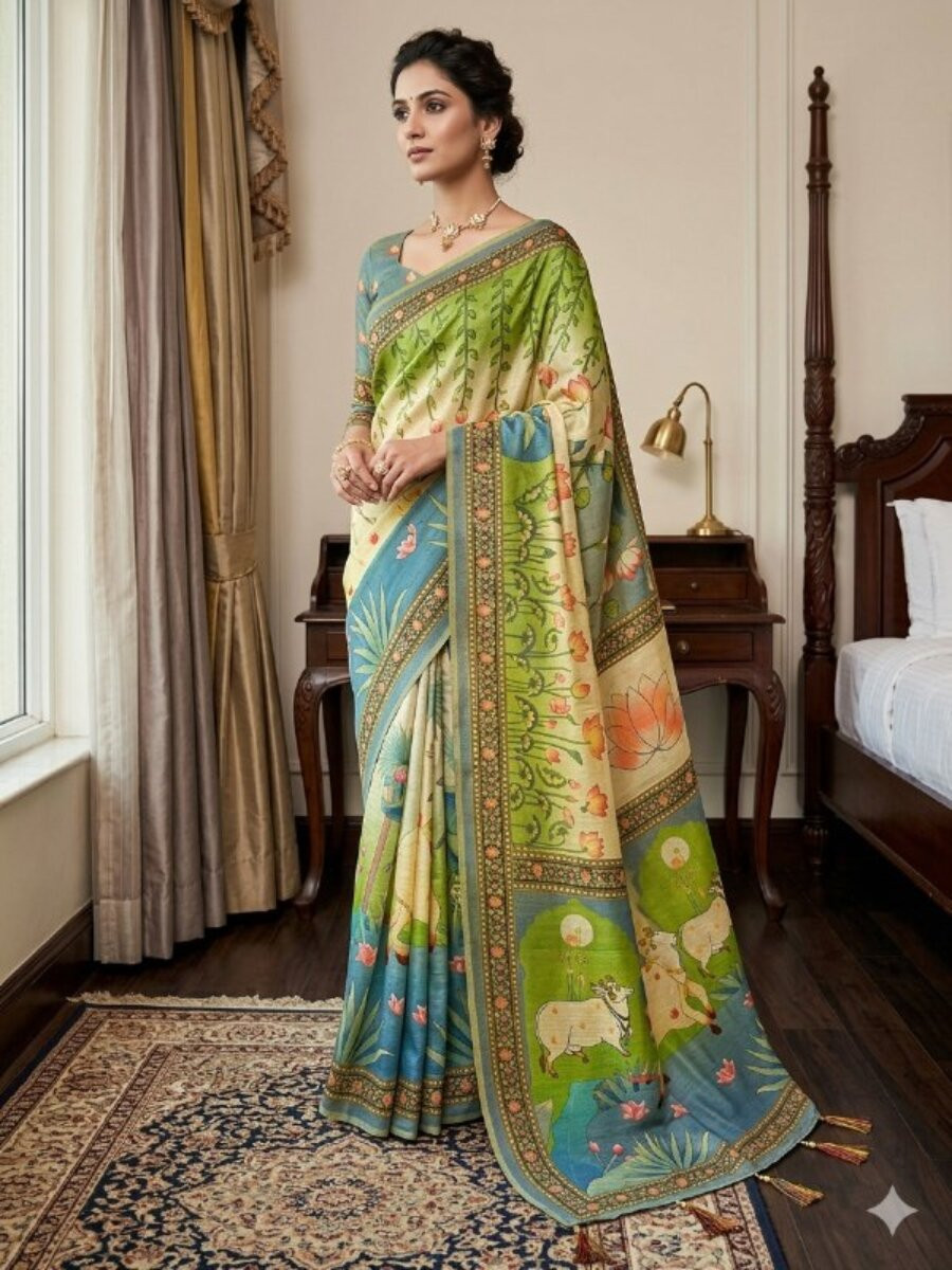 Multi Soft Premium Handloom Silk Printed Wedding Reception Party Festival Classic Style Sarees