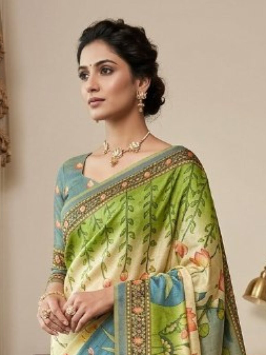 Multi Soft Premium Handloom Silk Printed Wedding Reception Party Festival Classic Style Sarees