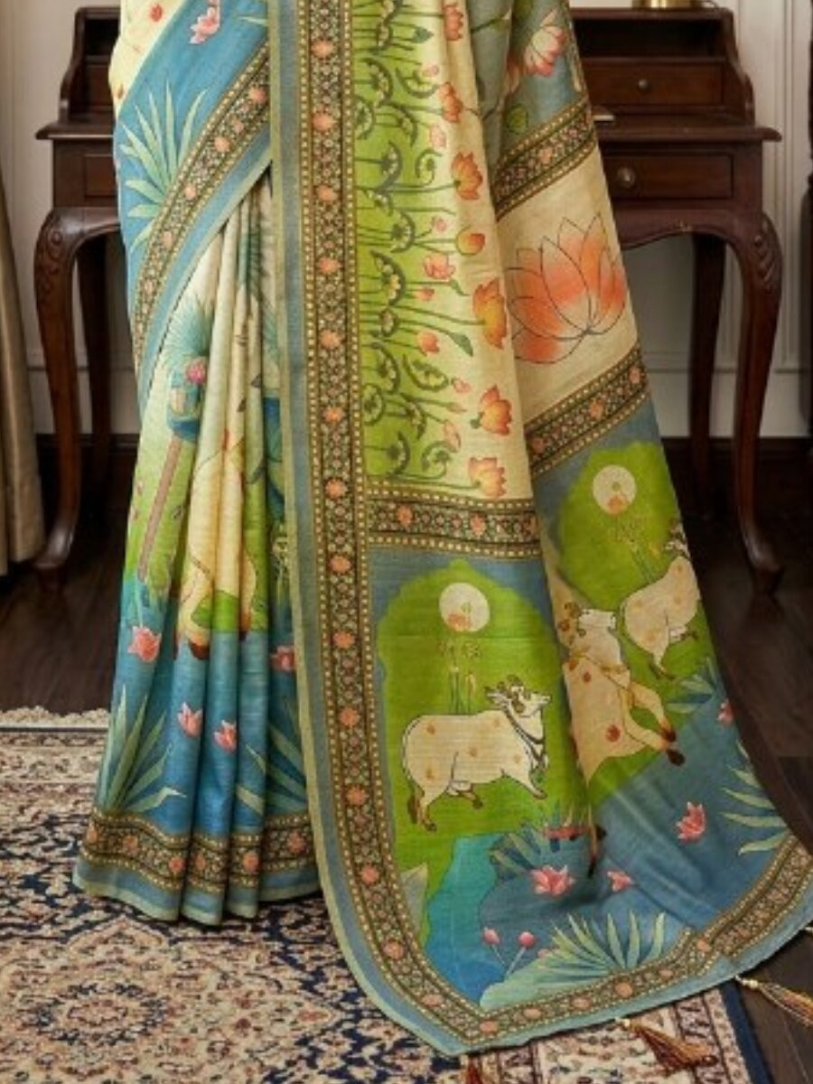 Multi Soft Premium Handloom Silk Printed Wedding Reception Party Festival Classic Style Sarees