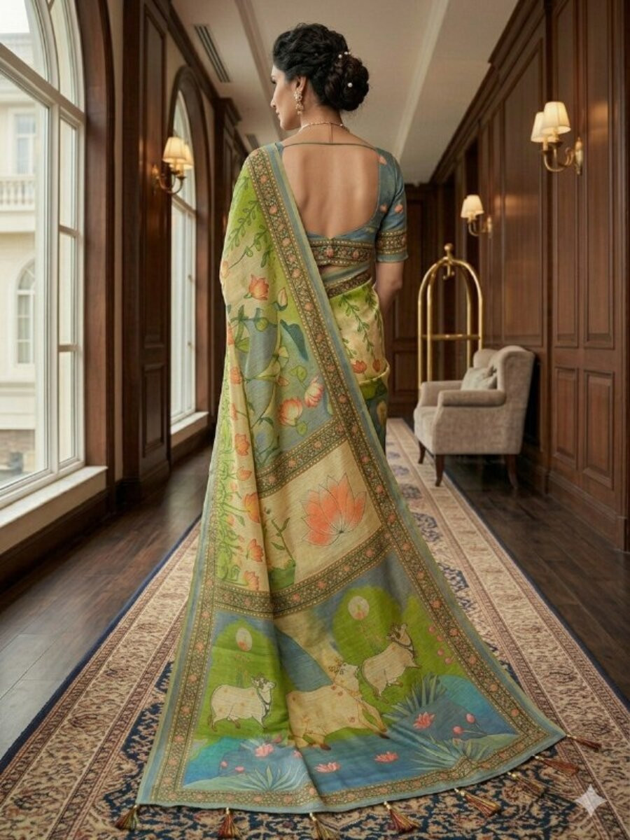 Multi Soft Premium Handloom Silk Printed Wedding Reception Party Festival Classic Style Sarees