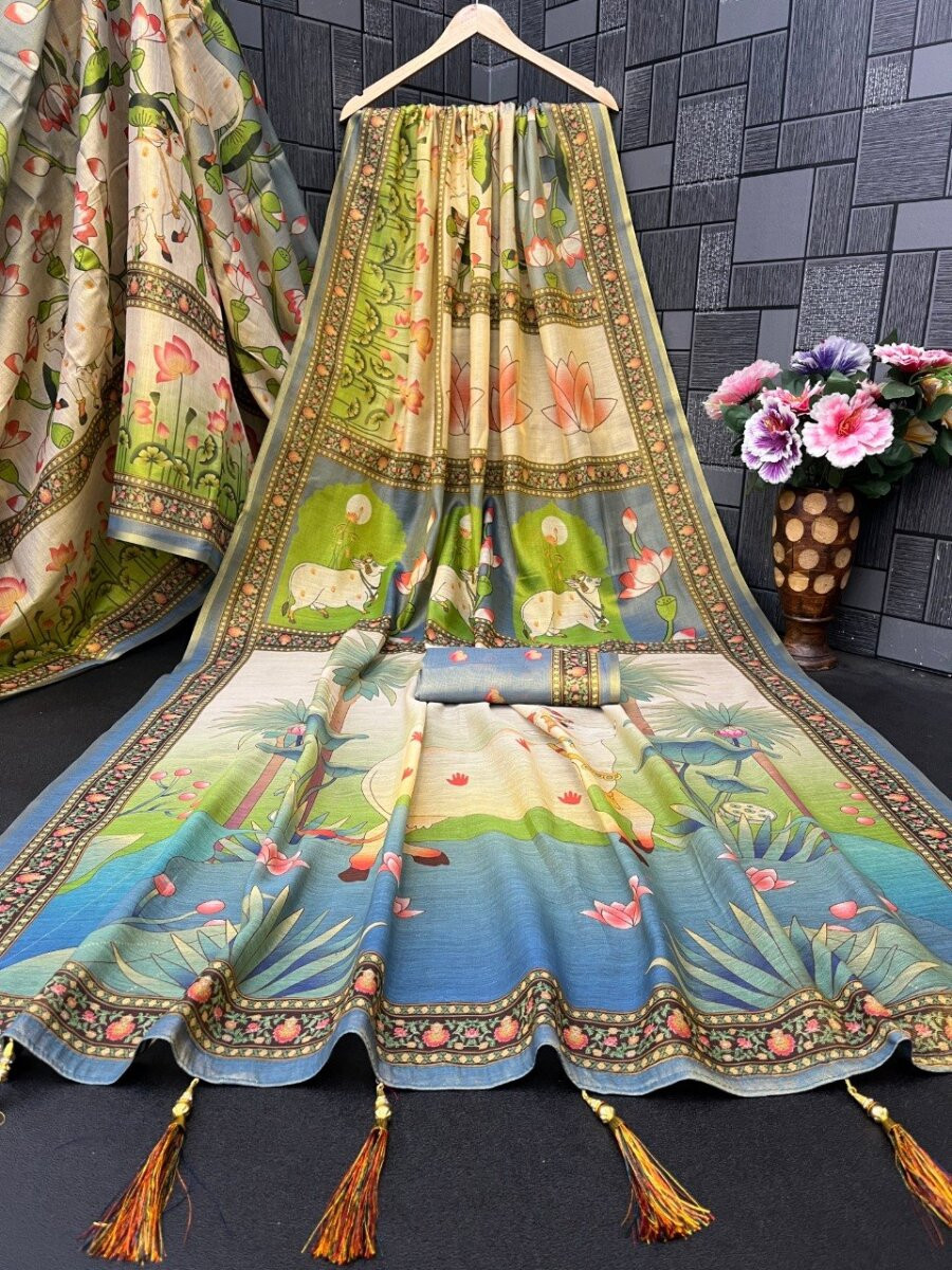 Multi Soft Premium Handloom Silk Printed Wedding Reception Party Festival Classic Style Sarees