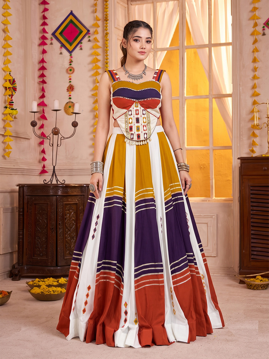 Multi Soft Rayon Mirror Wedding Reception Festival Party Wear Circular Lehenga Choli