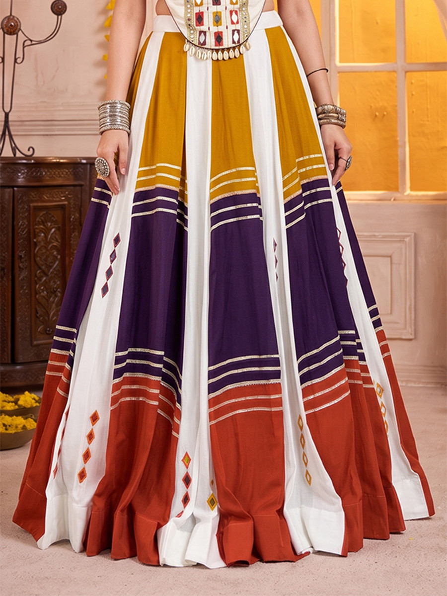 Multi Soft Rayon Mirror Wedding Reception Festival Party Wear Circular Lehenga Choli