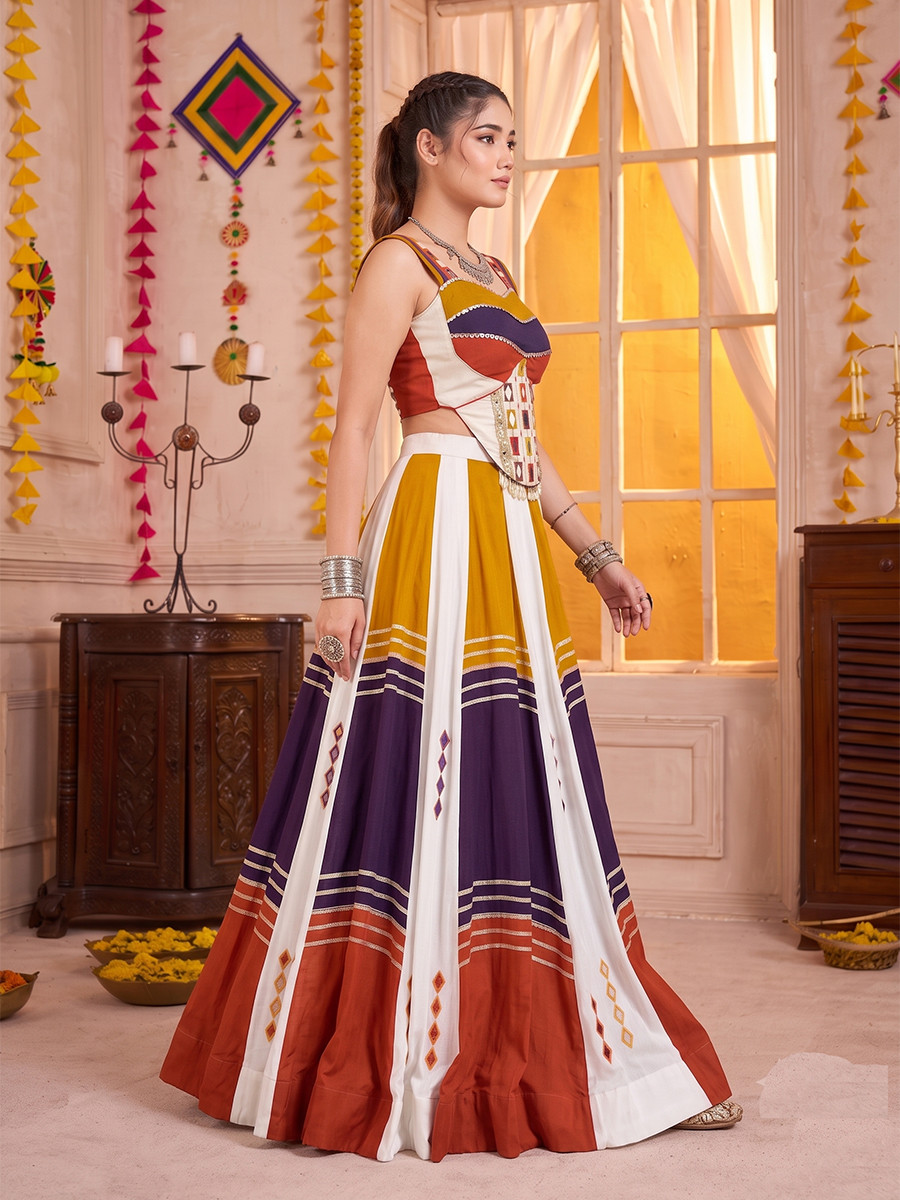 Multi Soft Rayon Mirror Wedding Reception Festival Party Wear Circular Lehenga Choli
