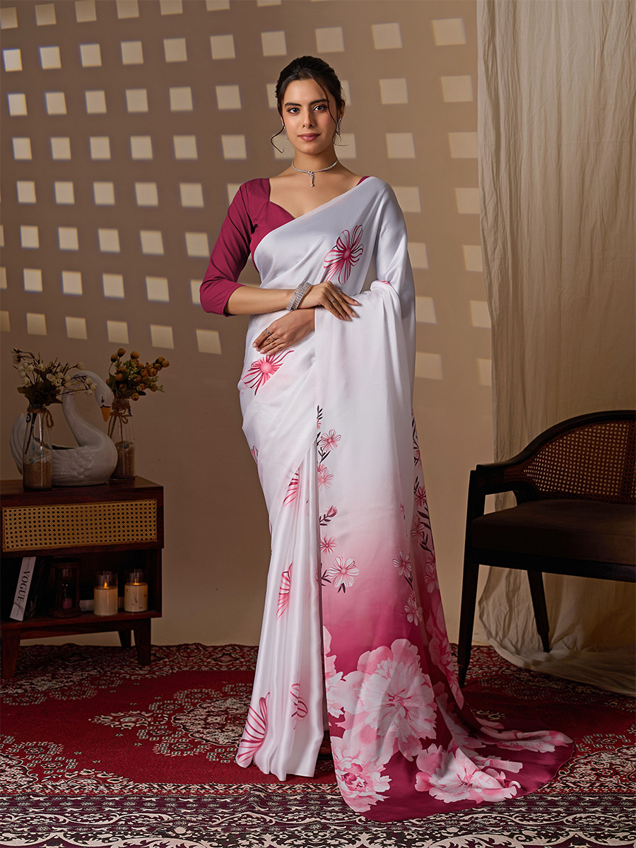 Multi Soft Satin Georgette Printed Wedding Reception Party Festival Casual Heavy Border Sarees