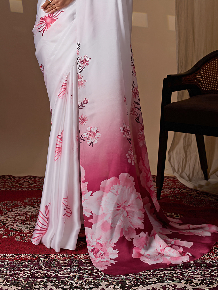 Multi Soft Satin Georgette Printed Wedding Reception Party Festival Casual Heavy Border Sarees