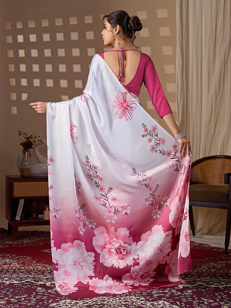 Multi Soft Satin Georgette Printed Wedding Reception Party Festival Casual Heavy Border Sarees