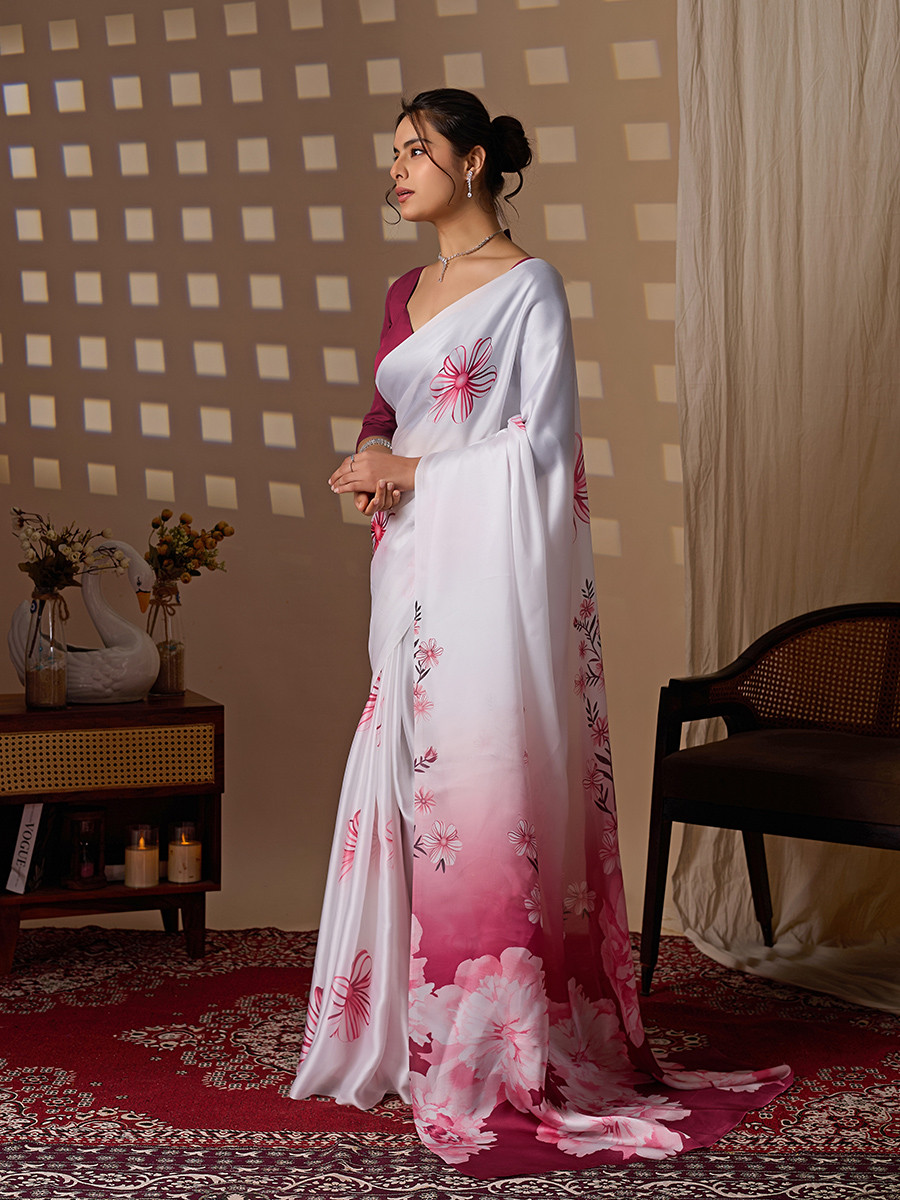 Multi Soft Satin Georgette Printed Wedding Reception Party Festival Casual Heavy Border Sarees