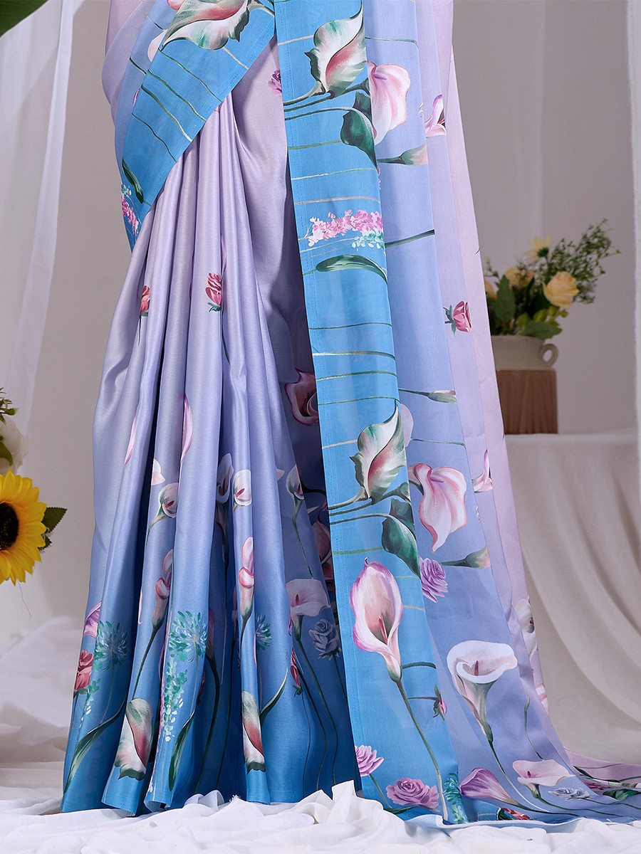 Multi Soft Satin Georgette Printed Wedding Reception Party Festival Casual Heavy Border Sarees