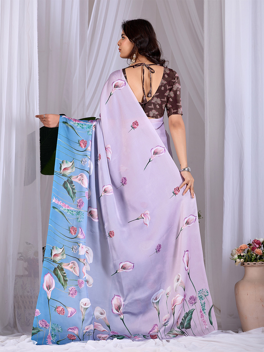 Multi Soft Satin Georgette Printed Wedding Reception Party Festival Casual Heavy Border Sarees