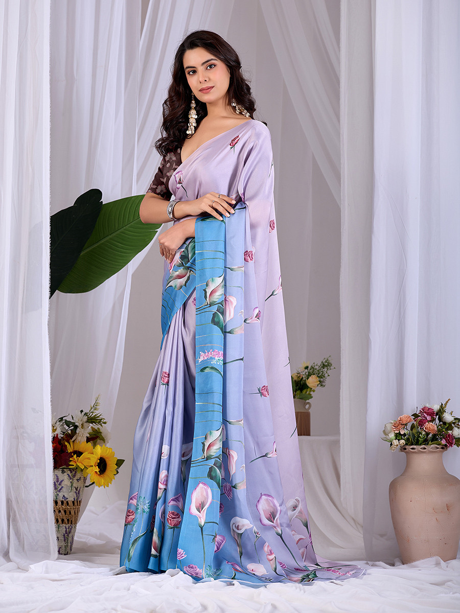 Multi Soft Satin Georgette Printed Wedding Reception Party Festival Casual Heavy Border Sarees