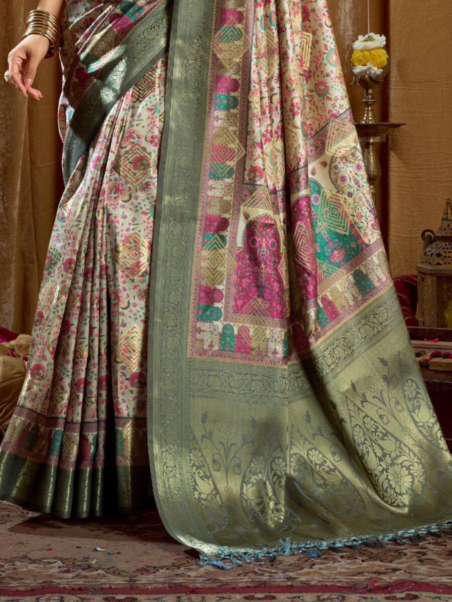 Multi Soft Silk Blend Printed Wedding Reception Party Festival Casual Heavy Border Sarees