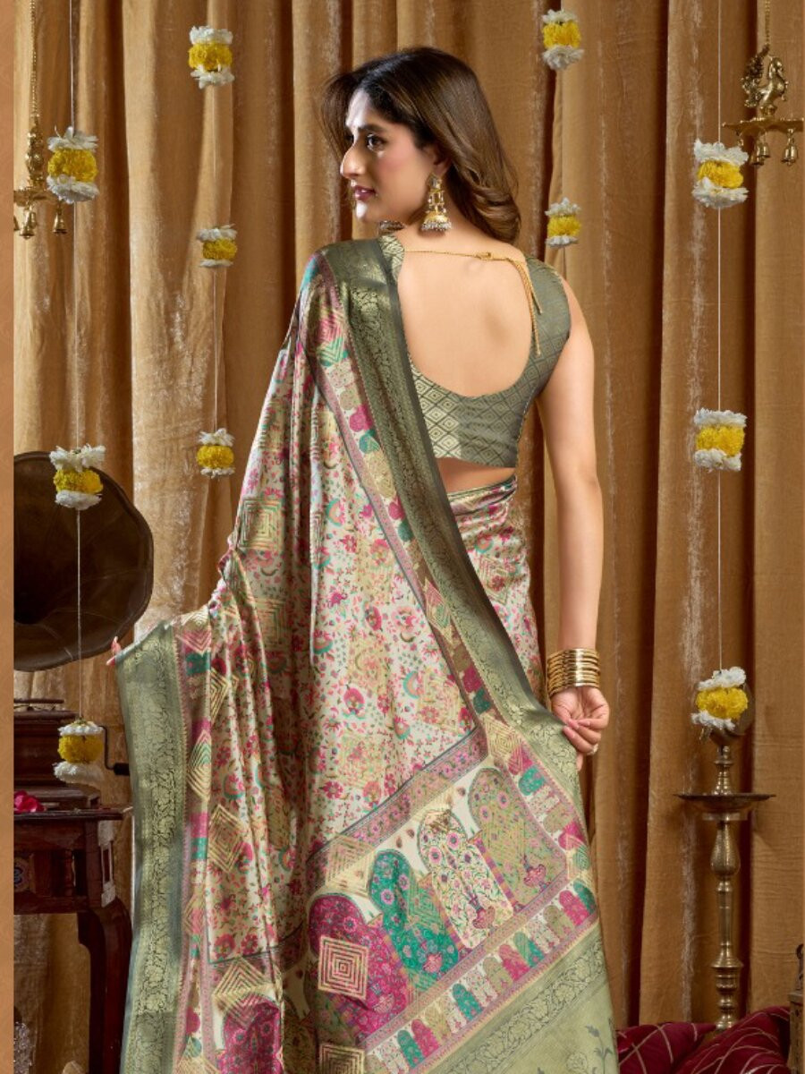 Multi Soft Silk Blend Printed Wedding Reception Party Festival Casual Heavy Border Sarees