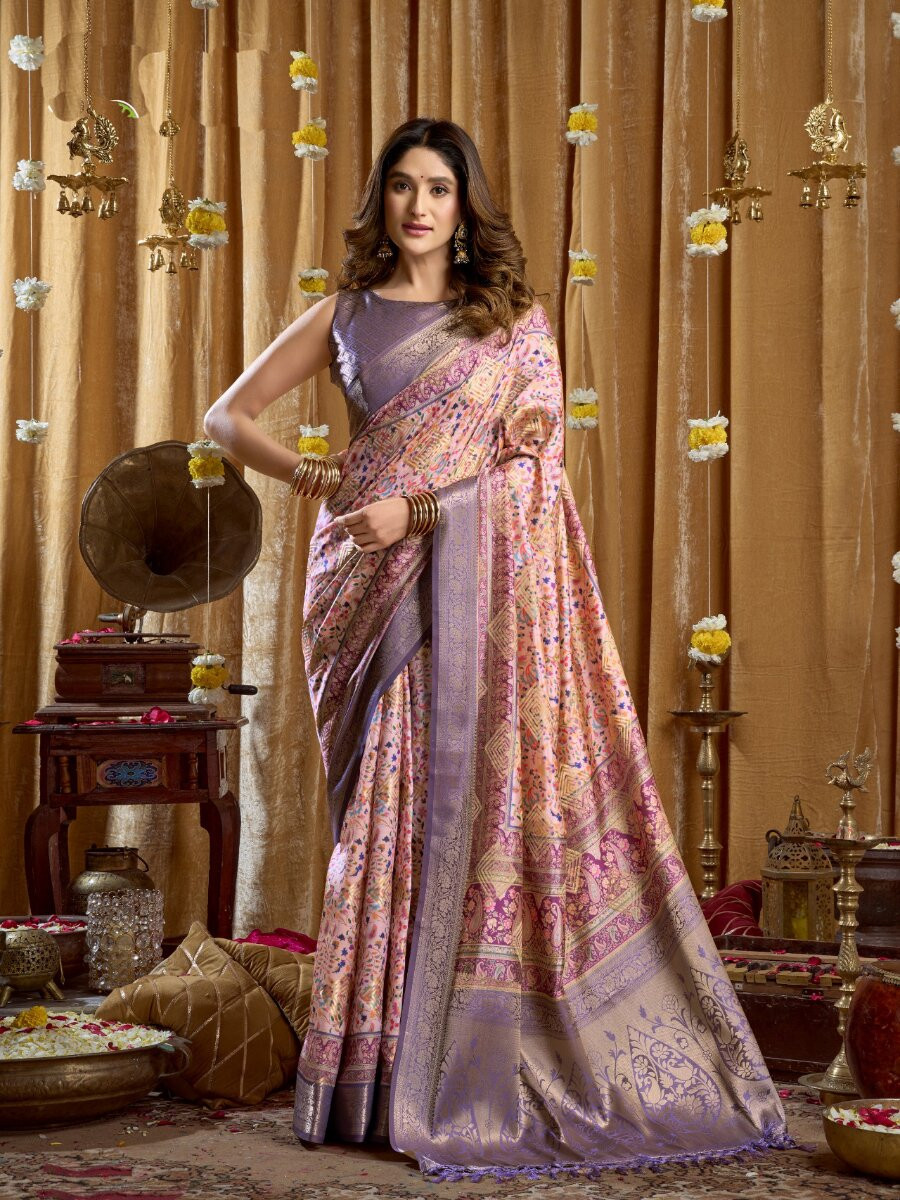 Multi Soft Silk Blend Printed Wedding Reception Party Festival Casual Heavy Border Sarees