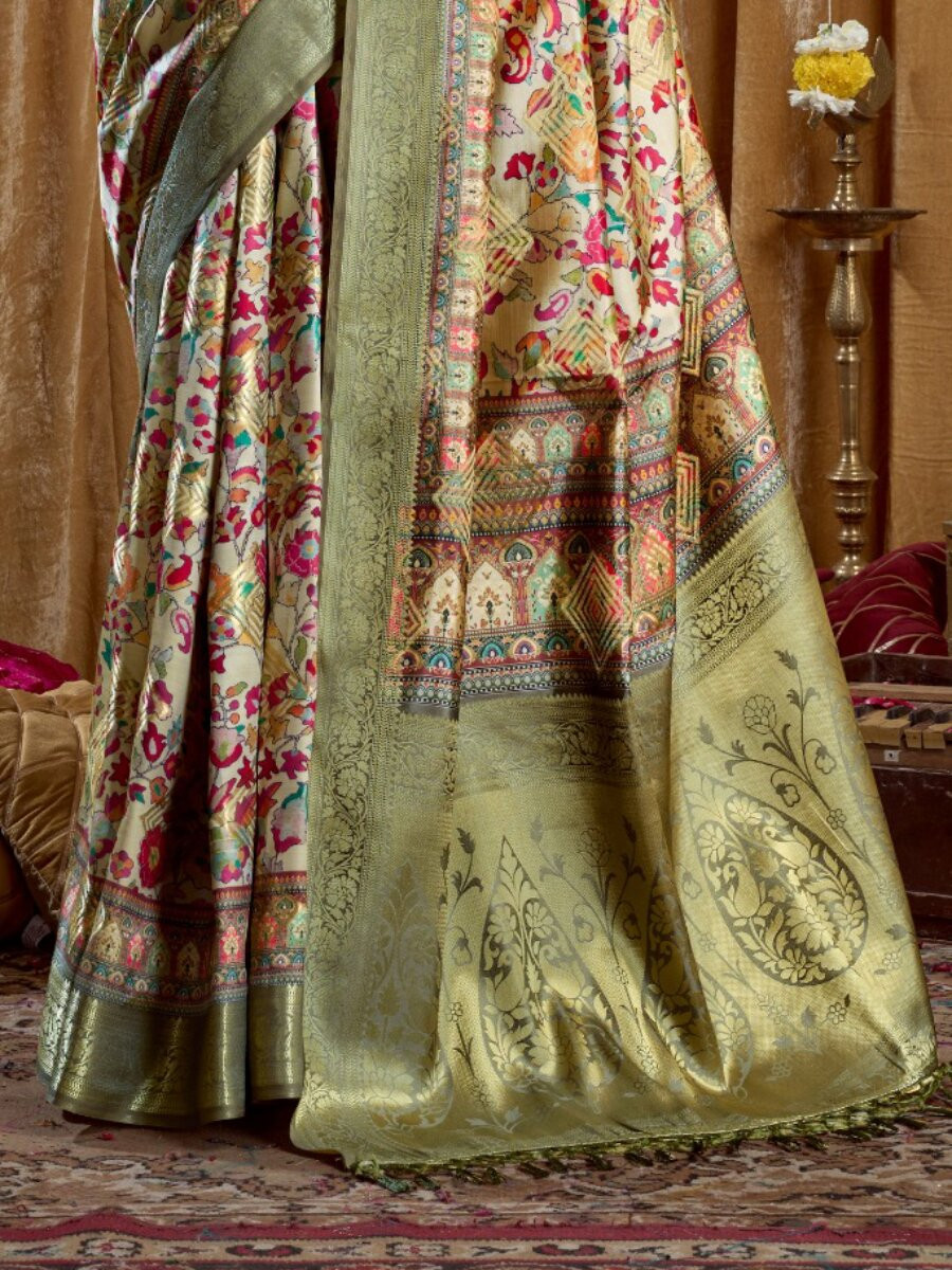 Multi Soft Silk Blend Printed Wedding Reception Party Festival Casual Heavy Border Sarees