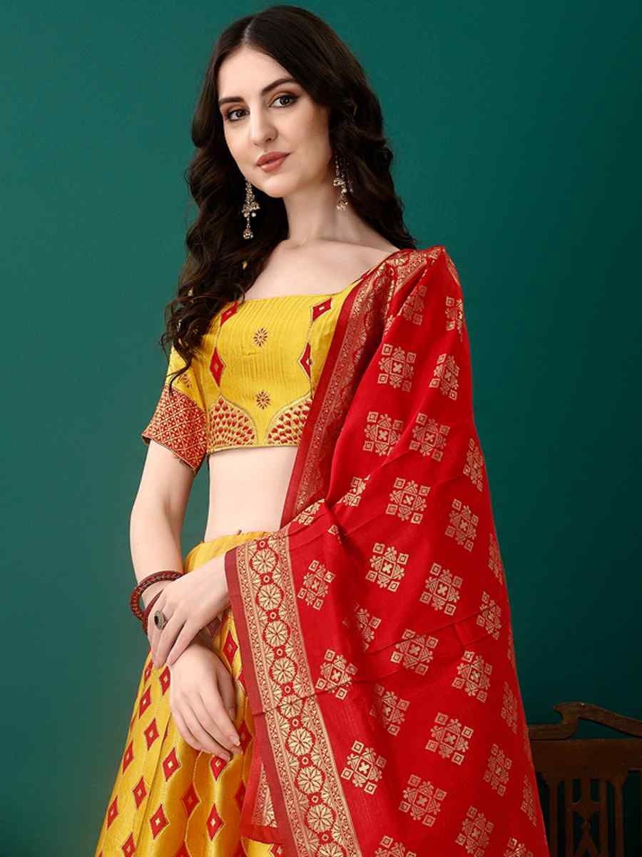 Multi Soft Silk Jacquard Embroidery Bridesmaid Wedding Heavy Border Lehenga Choli