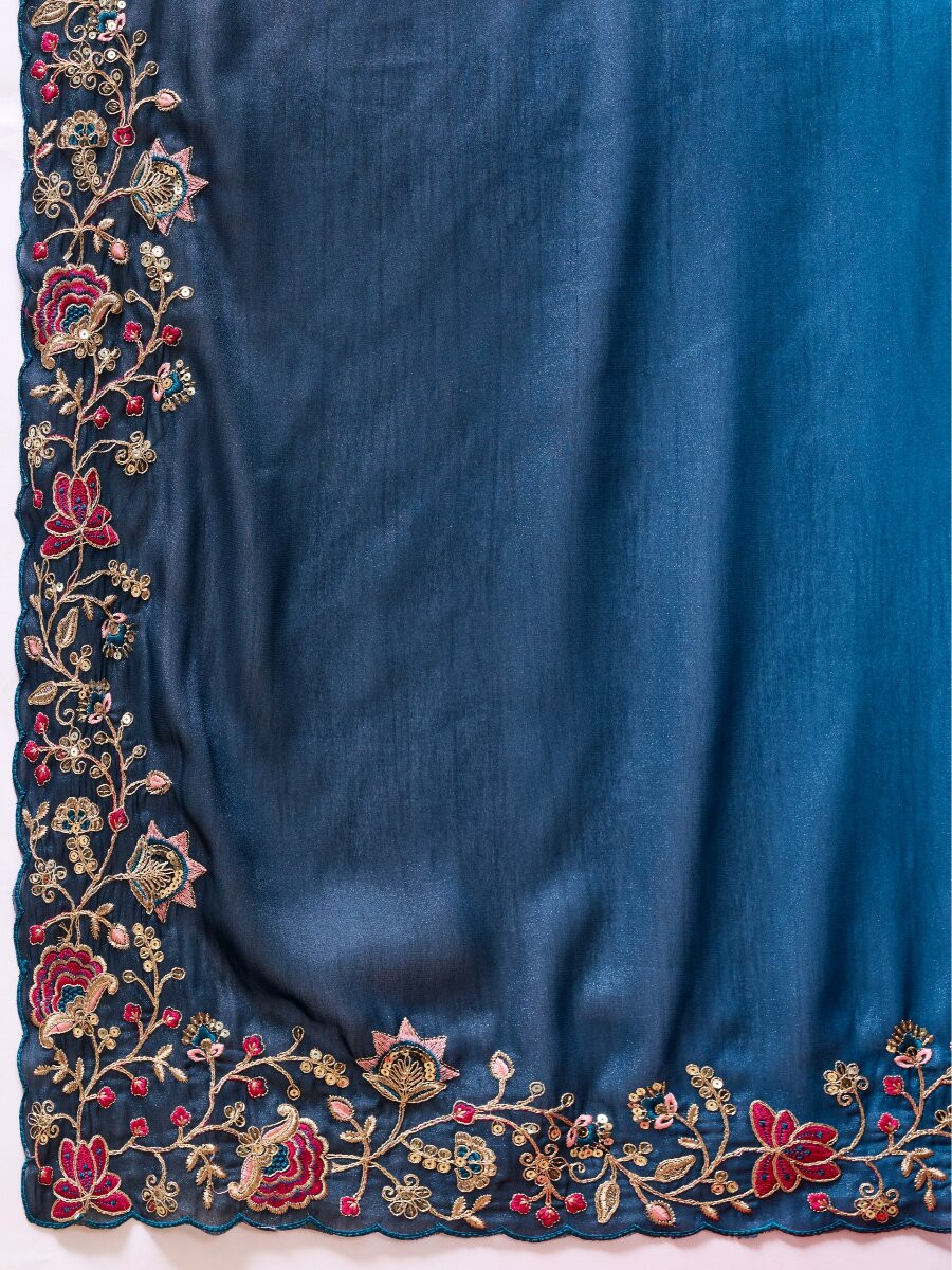 Multi Soft Star Georgette Embroidery Wedding Reception Party Casual Festival Heavy Border Sarees