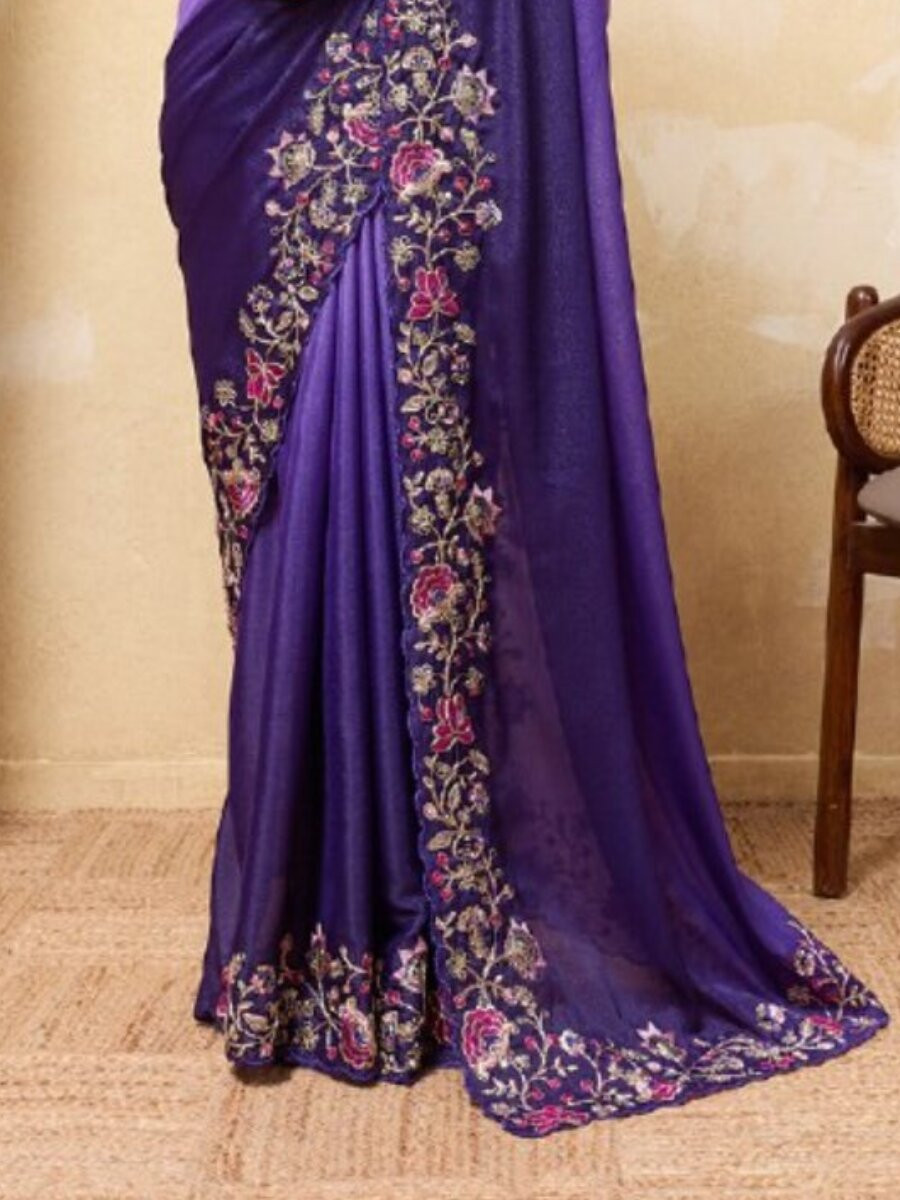 Multi Soft Star Georgette Embroidery Wedding Reception Party Casual Festival Heavy Border Sarees