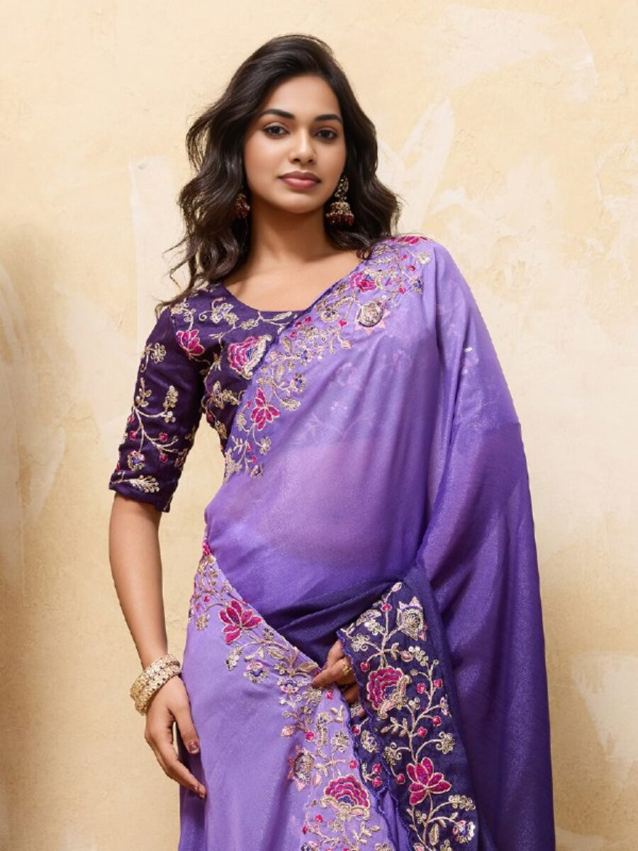 Multi Soft Star Georgette Embroidery Wedding Reception Party Casual Festival Heavy Border Sarees