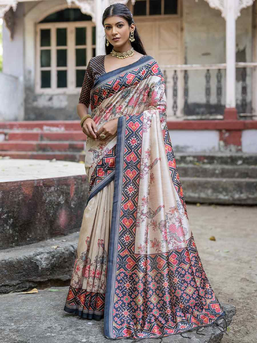 Multi Soft Tussar Silk Printed Casual Festival Contemporary Saree