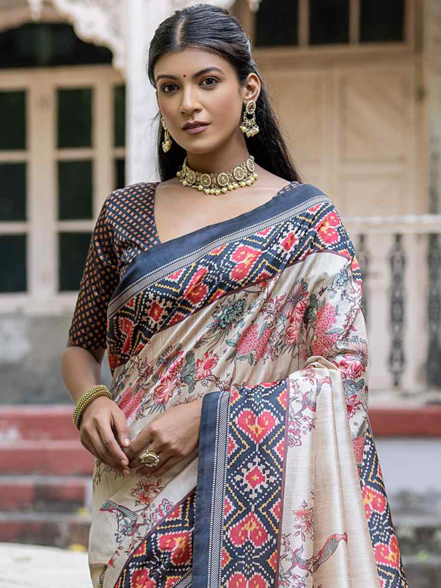 Multi Soft Tussar Silk Printed Casual Festival Contemporary Saree
