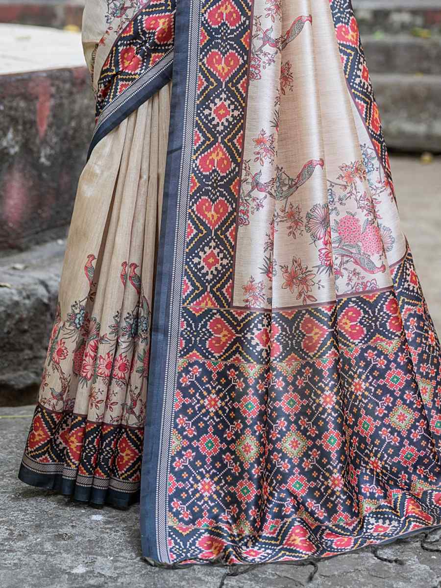 Multi Soft Tussar Silk Printed Casual Festival Contemporary Saree