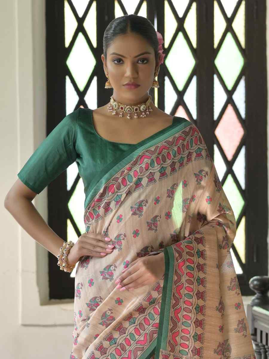 Multi Soft Tussar Silk Printed Festival Wedding Fancy Heavy Border Saree