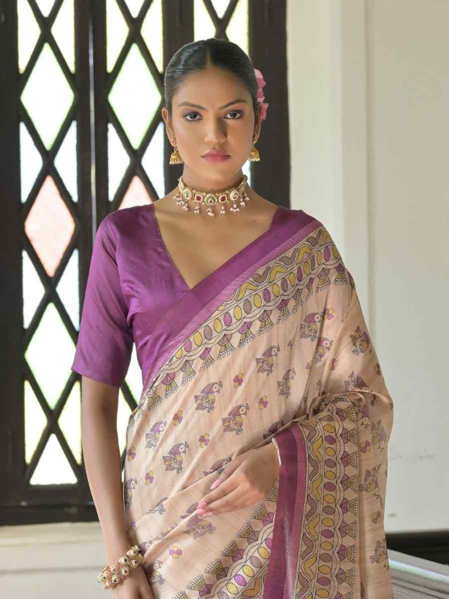 Multi Soft Tussar Silk Printed Festival Wedding Fancy Heavy Border Saree