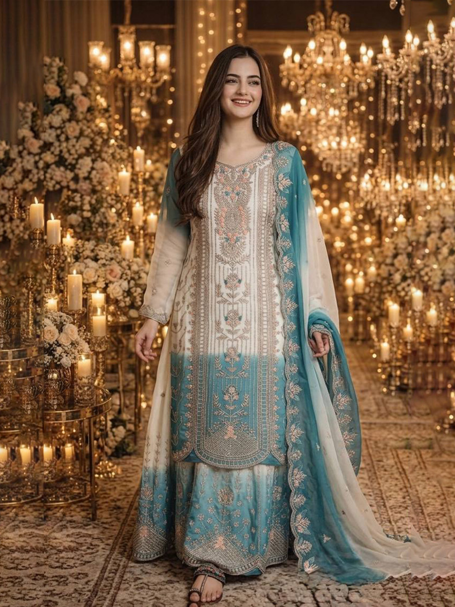 Multi Star Georgette Embroidery Zari Sequins Wedding Party Festival Casual Ready Palazzo Pant Salwar Kameez