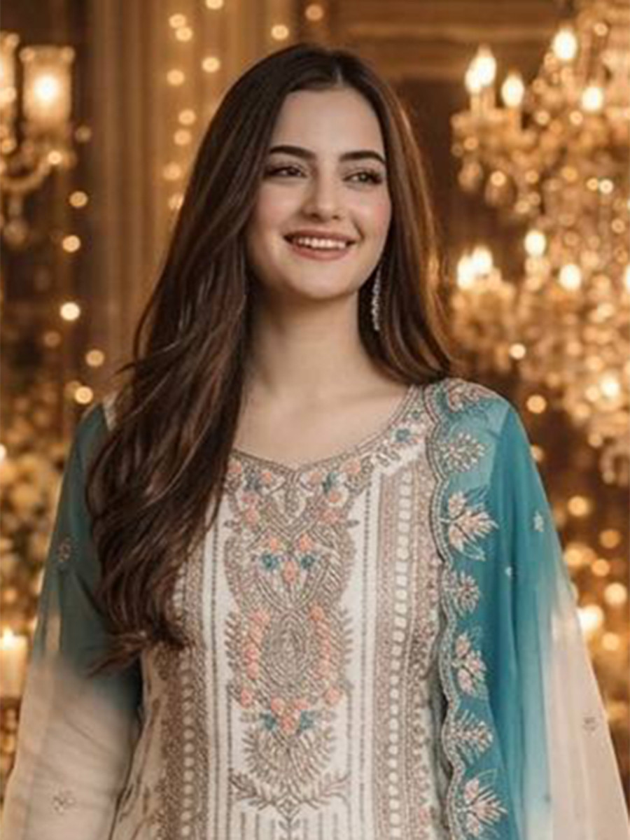 Multi Star Georgette Embroidery Zari Sequins Wedding Party Festival Casual Ready Palazzo Pant Salwar Kameez