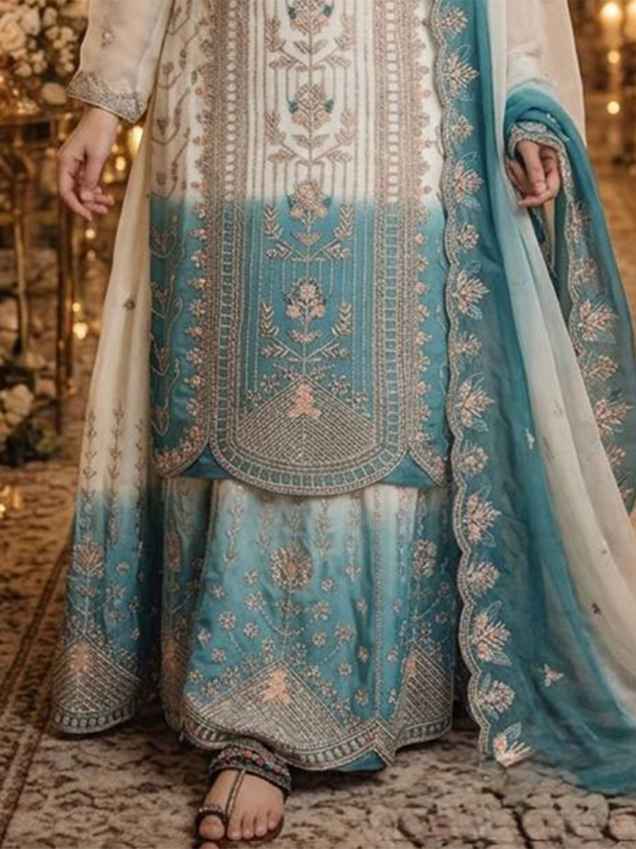 Multi Star Georgette Embroidery Zari Sequins Wedding Party Festival Casual Ready Palazzo Pant Salwar Kameez