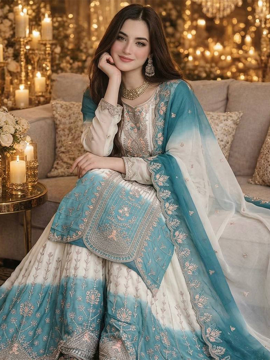 Multi Star Georgette Embroidery Zari Sequins Wedding Party Festival Casual Ready Palazzo Pant Salwar Kameez