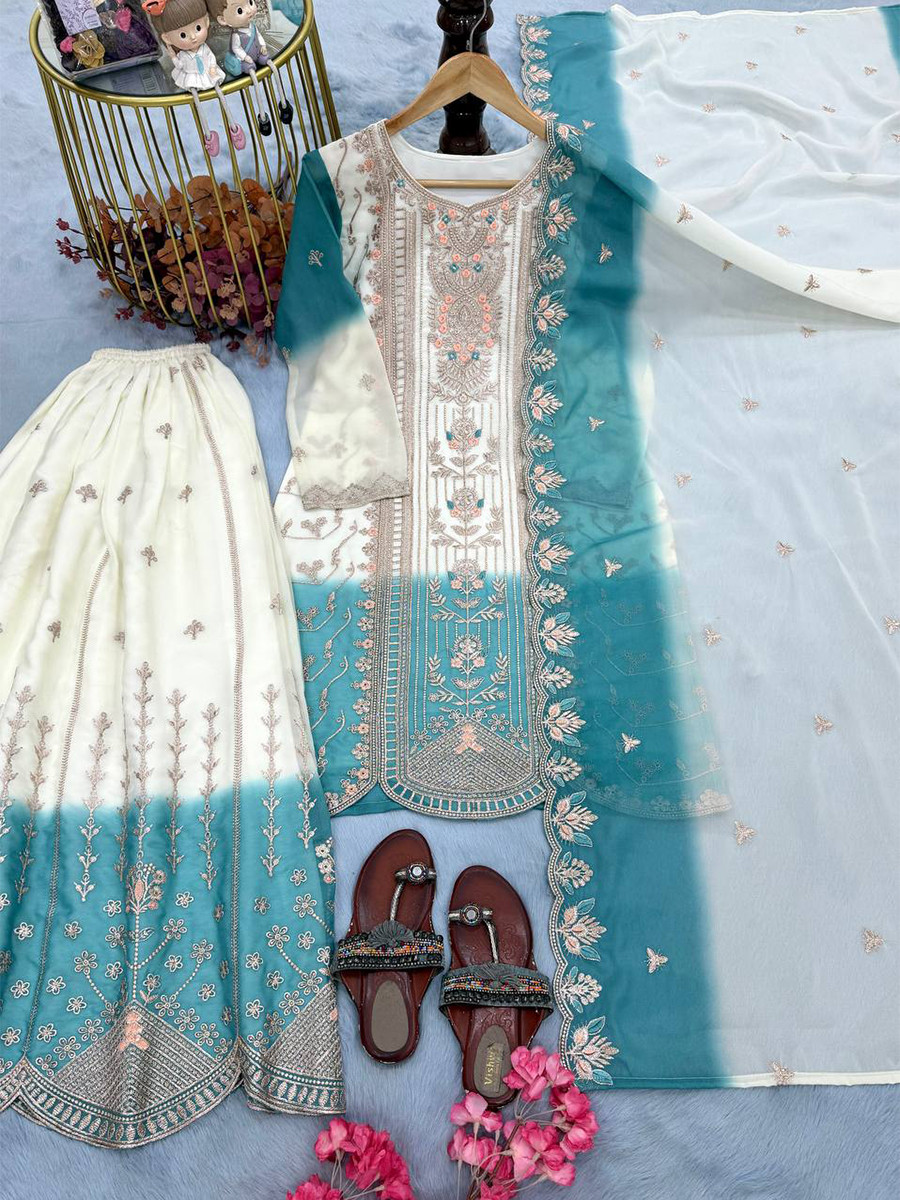 Multi Star Georgette Embroidery Zari Sequins Wedding Party Festival Casual Ready Palazzo Pant Salwar Kameez